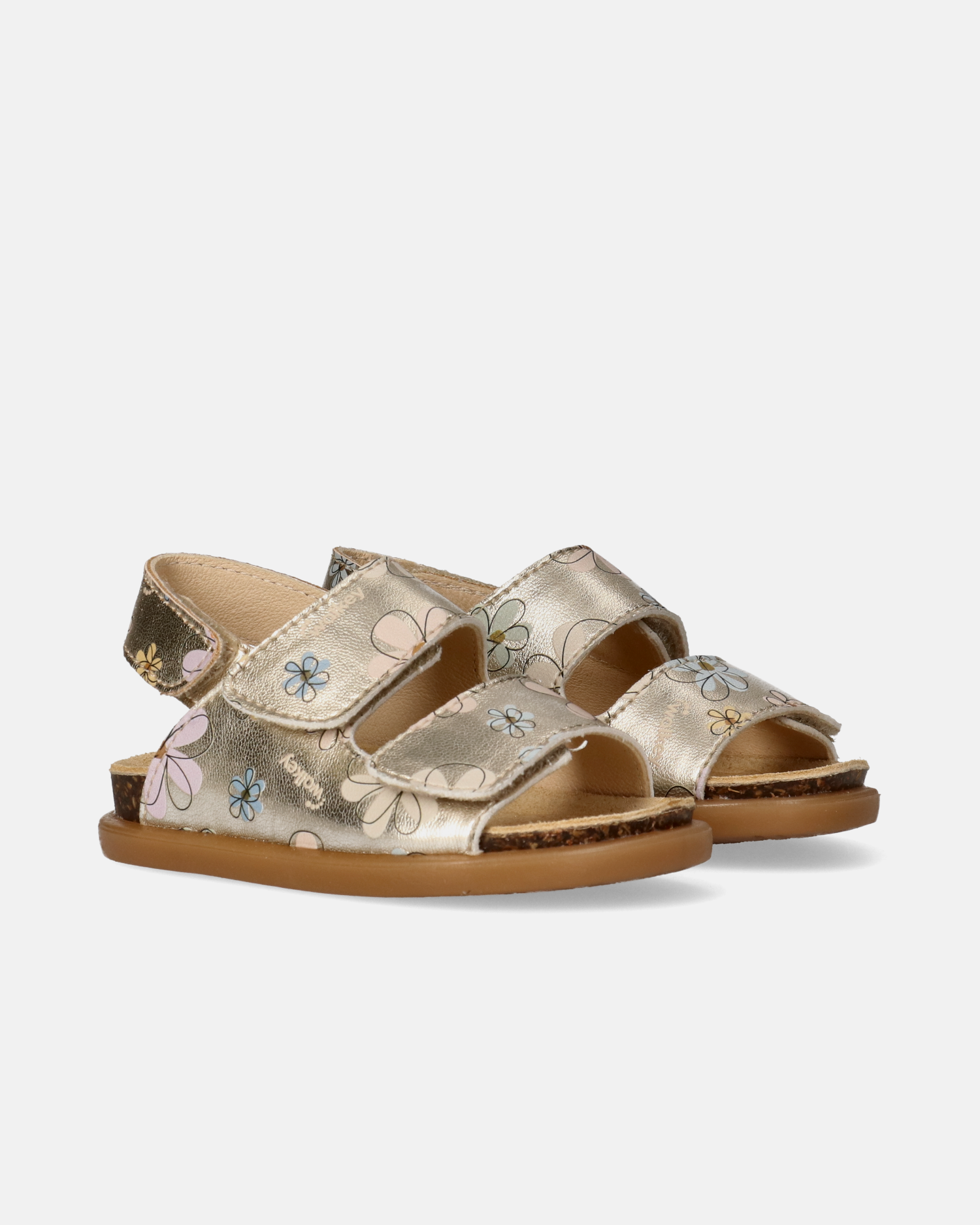Sandali primi passi in pelle laminata con fiori
