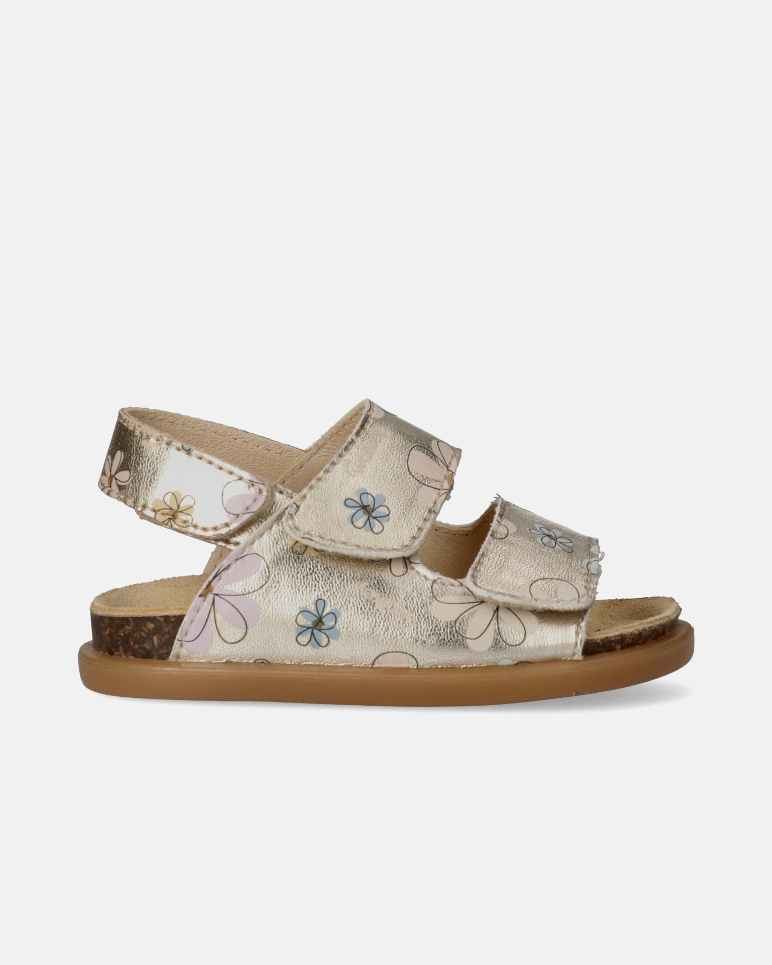 Sandali primi passi in pelle laminata con fiori