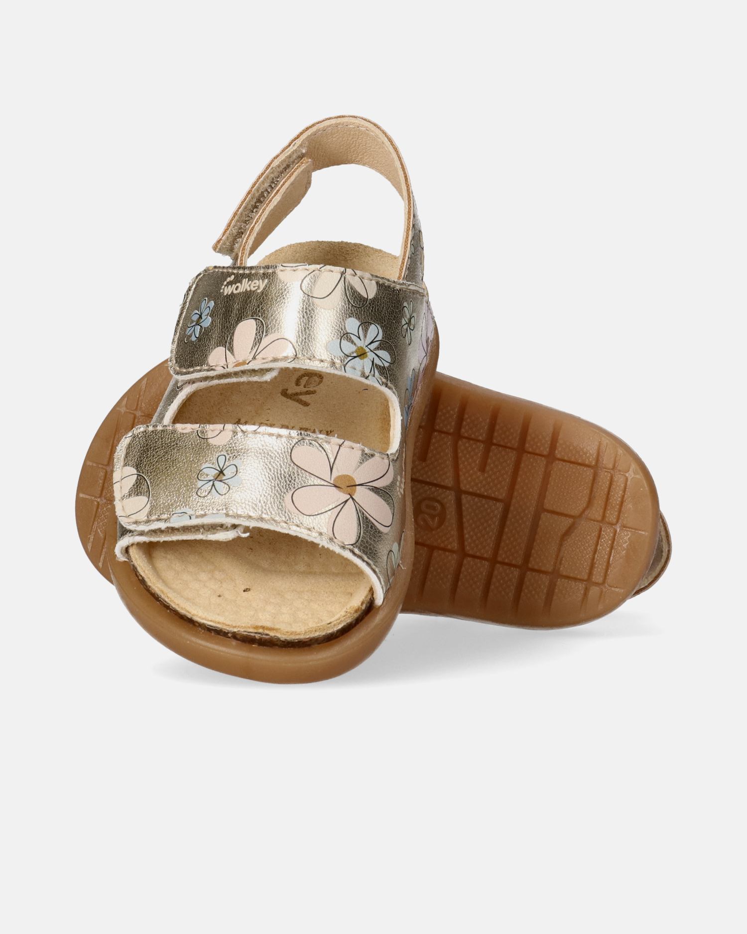 Sandali primi passi in pelle laminata con fiori