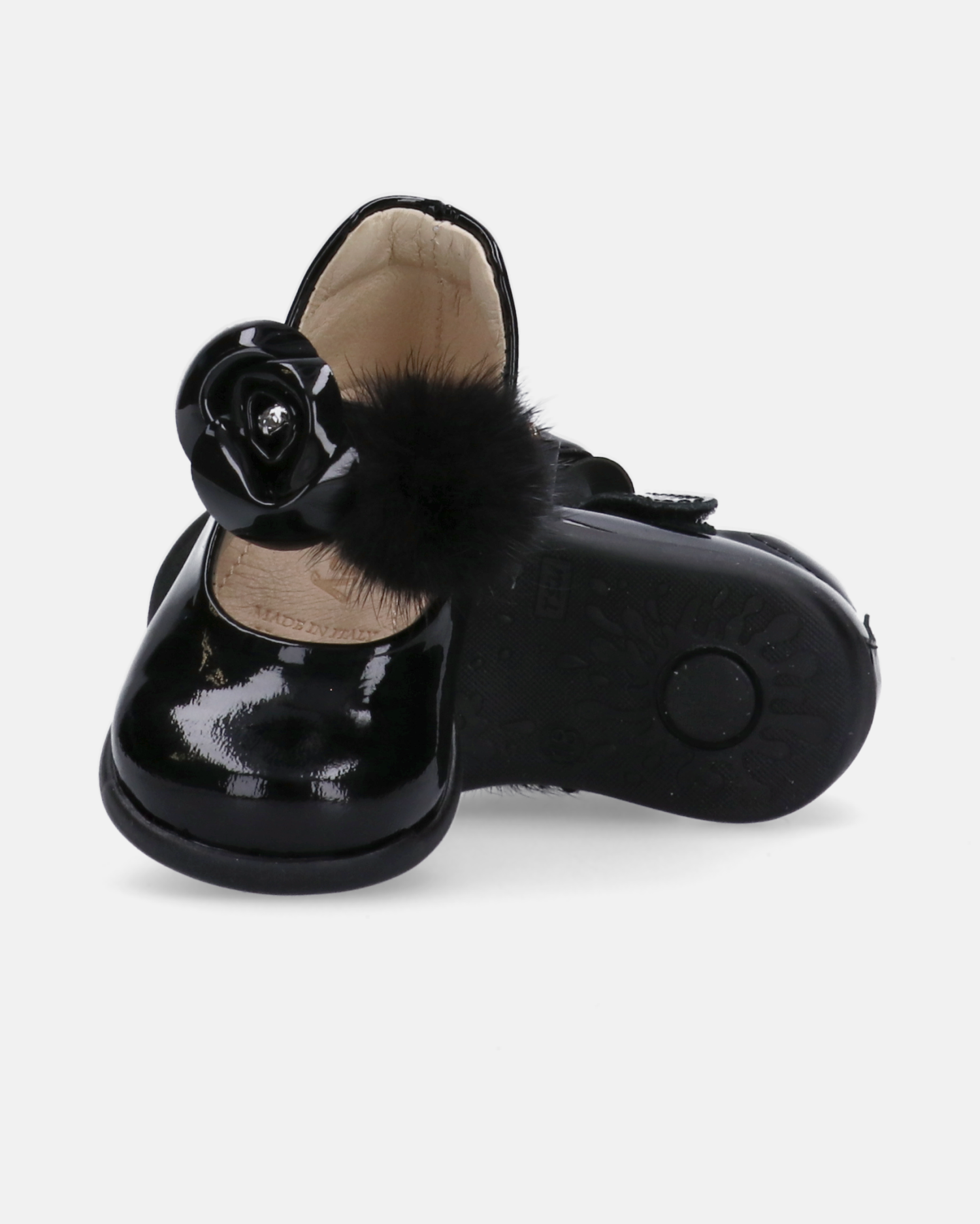 Ballerine primi passi da bambina con fiore e pon pon