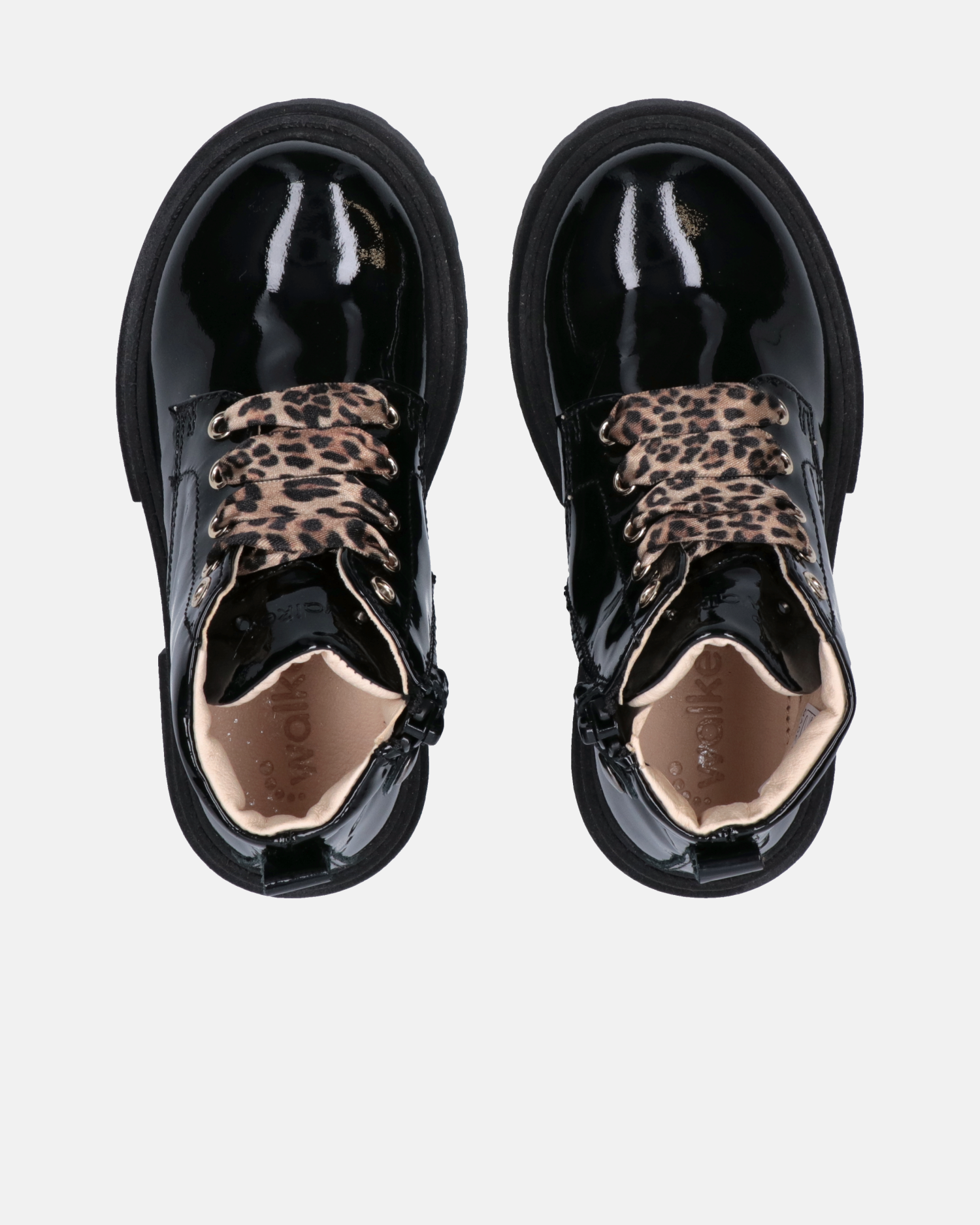 Stivaletti in vernice con lacci animalier