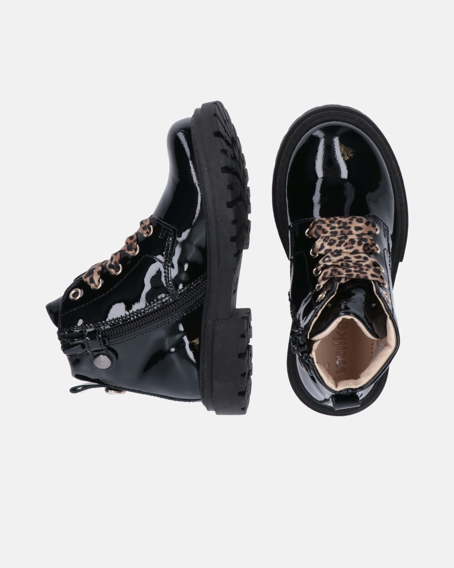 Stivaletti in vernice con lacci animalier