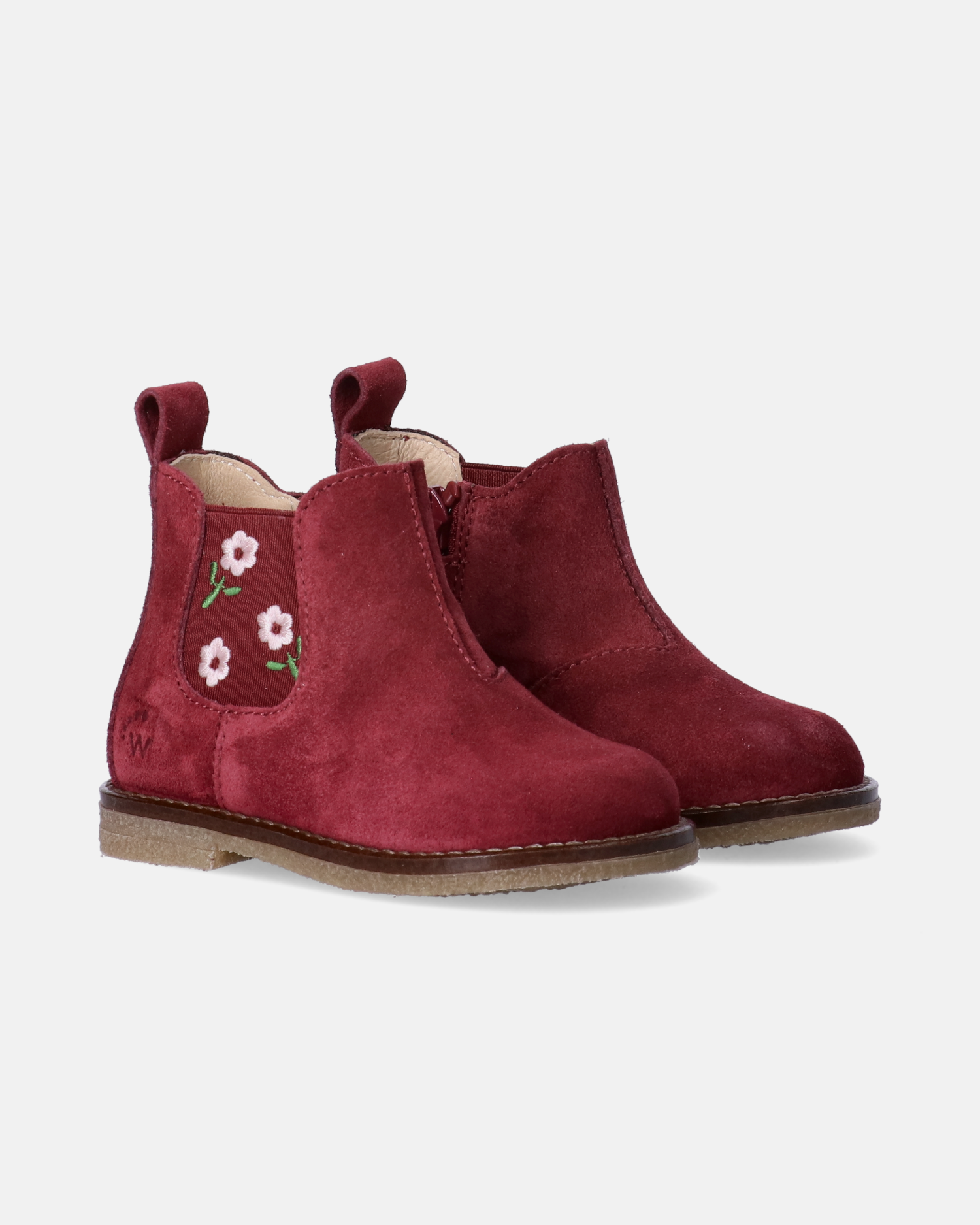 Stivaletti da bambina rossi Walkey in pelle con fiorellini ricamati e zip interna.