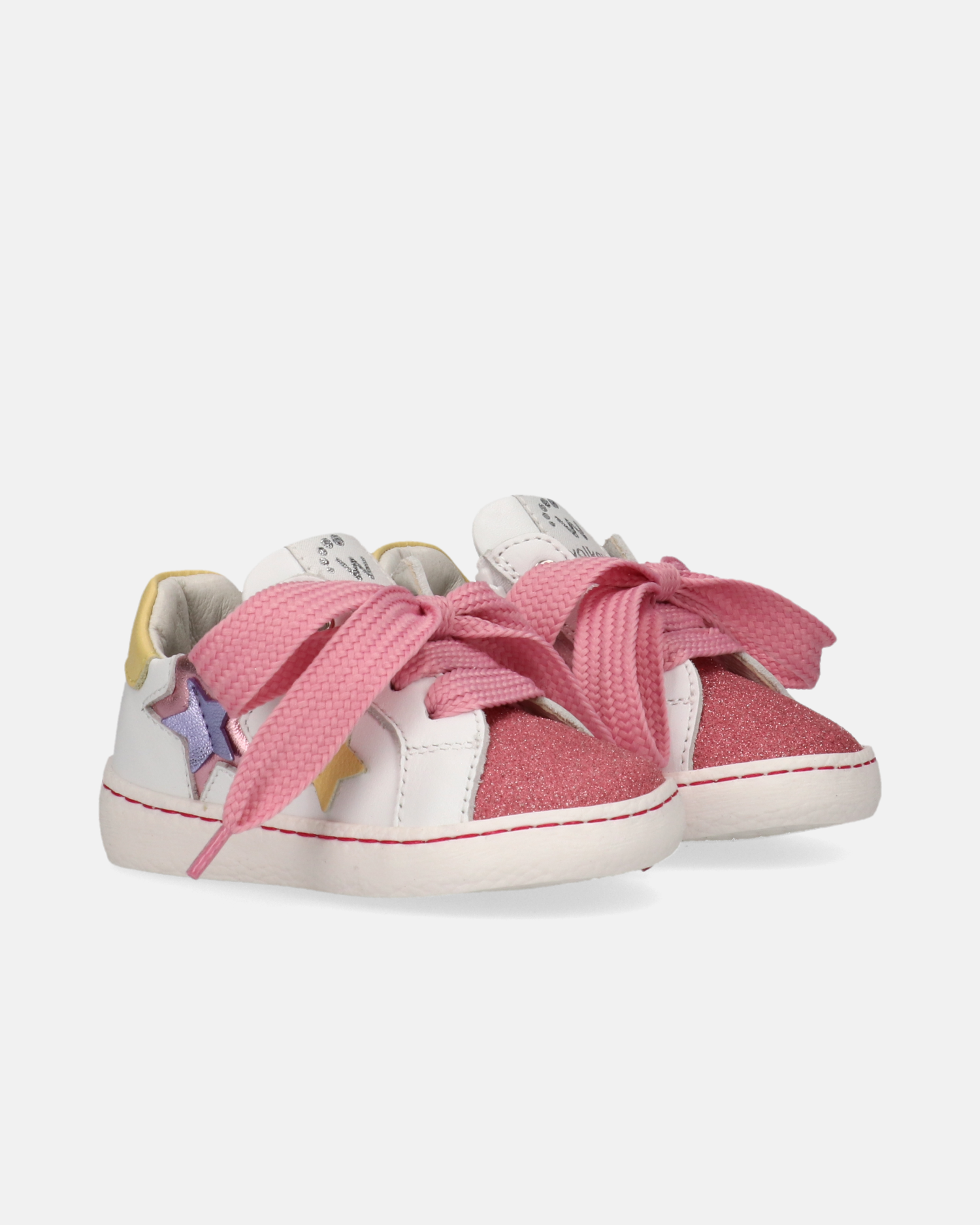 Sneakers primi passi con stelle multicolor e punta glitter