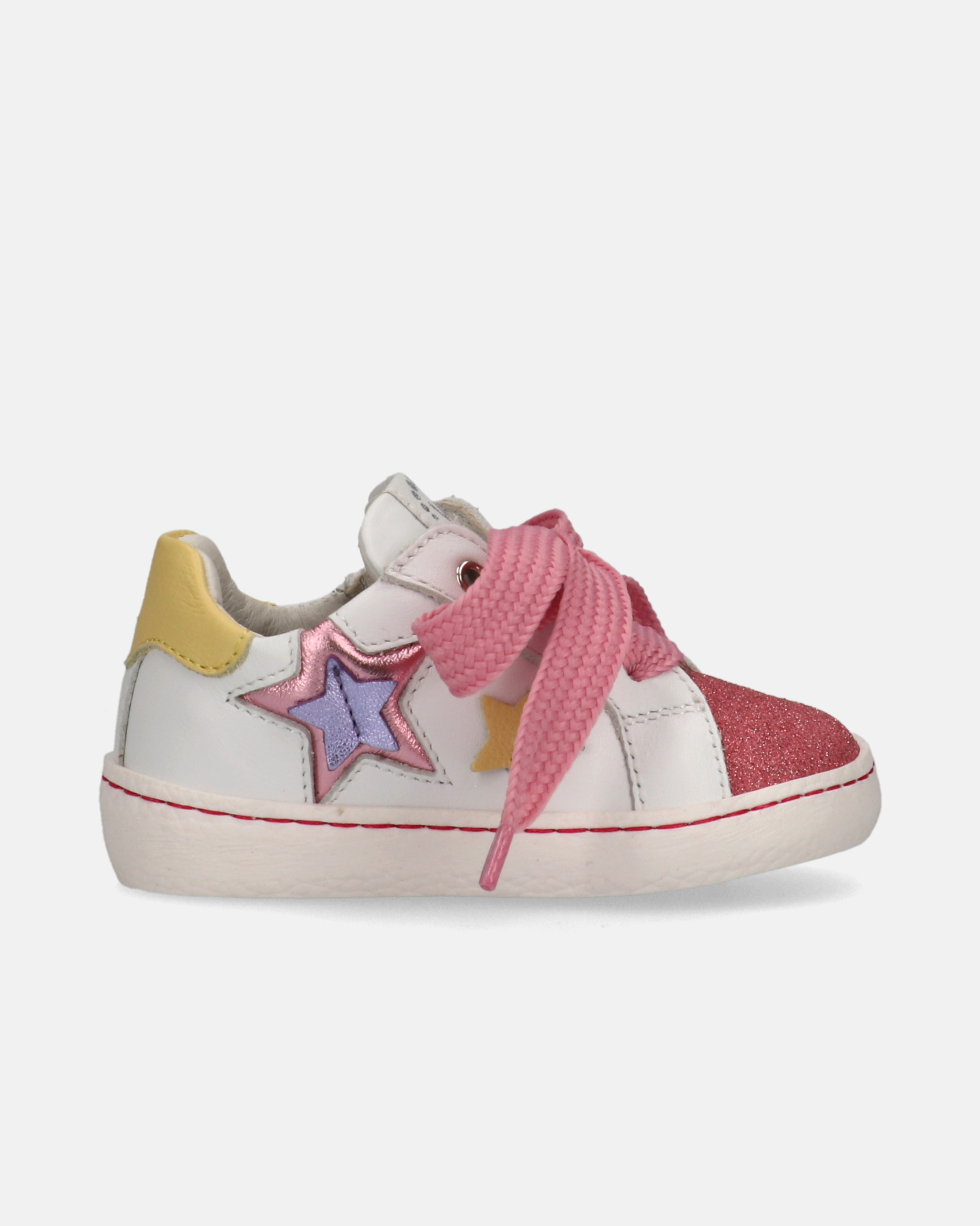 Sneakers primi passi con stelle multicolor e punta glitter