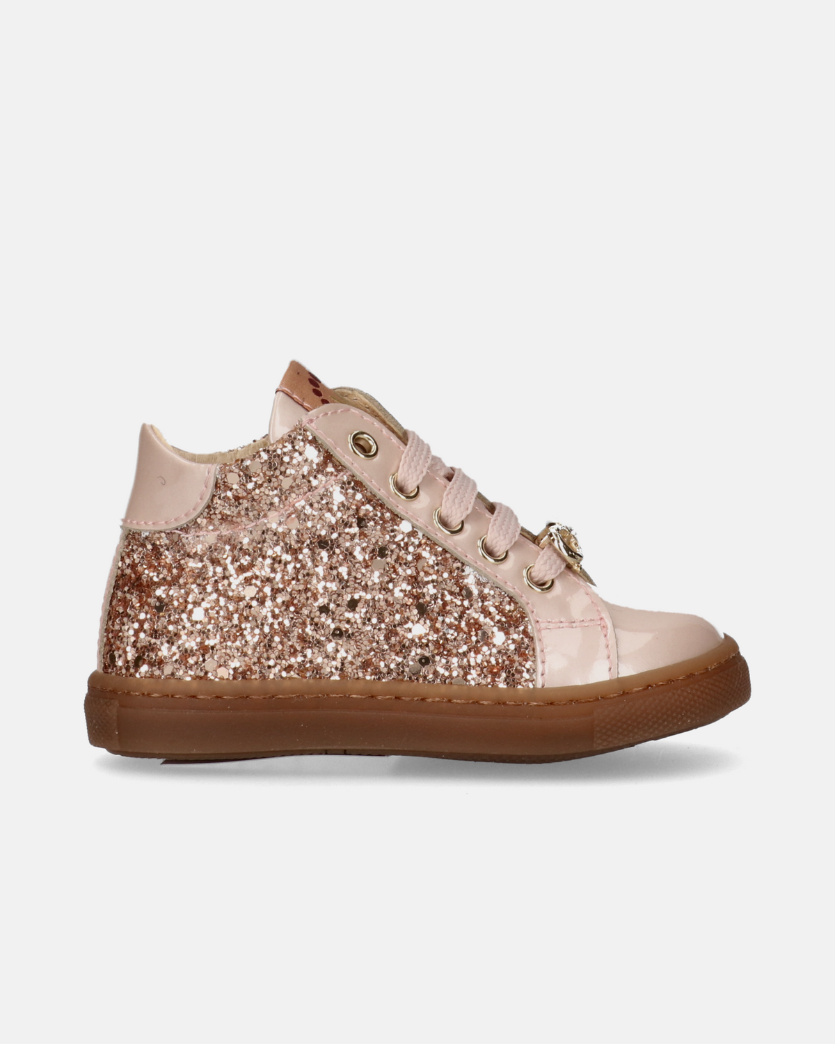 Sneakers bambina in vernice con glitter e fiocco gioiello