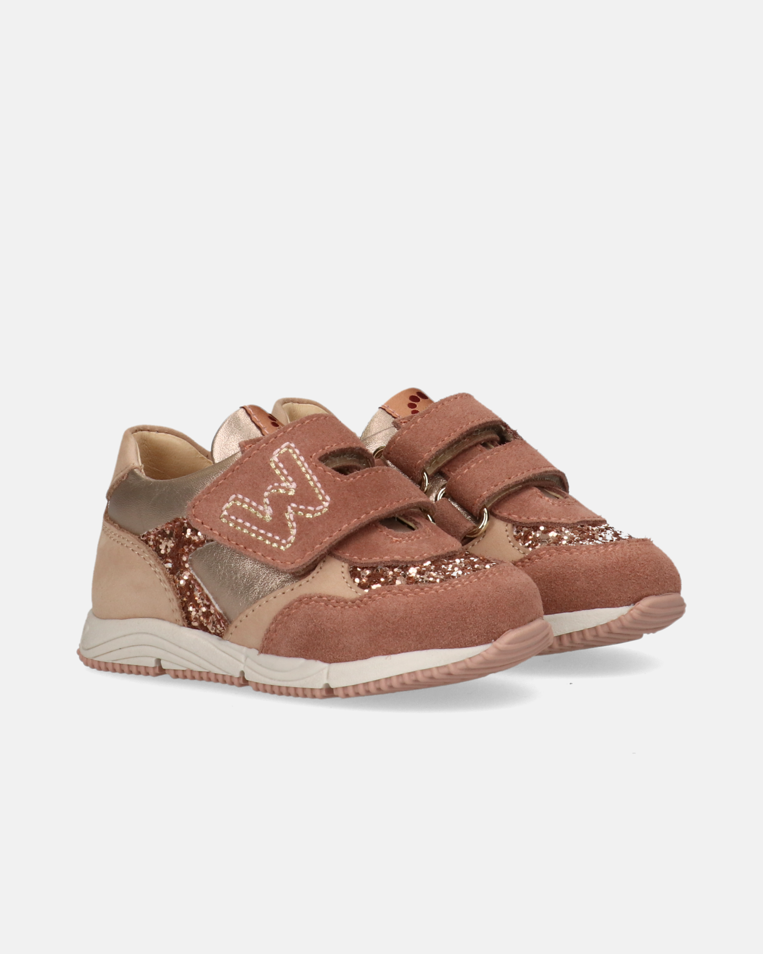 Sneakers da bambina rosa Walkey con patch Walkey glitter e chiusura a strappo.