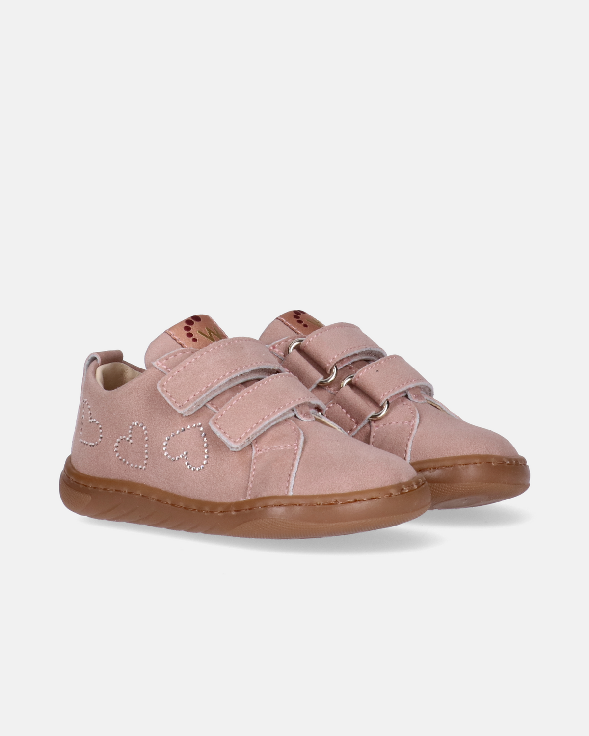 Sneakers primi passi Walkey Barefoot in crosta di pelle con doppio velcro e cuori laterali