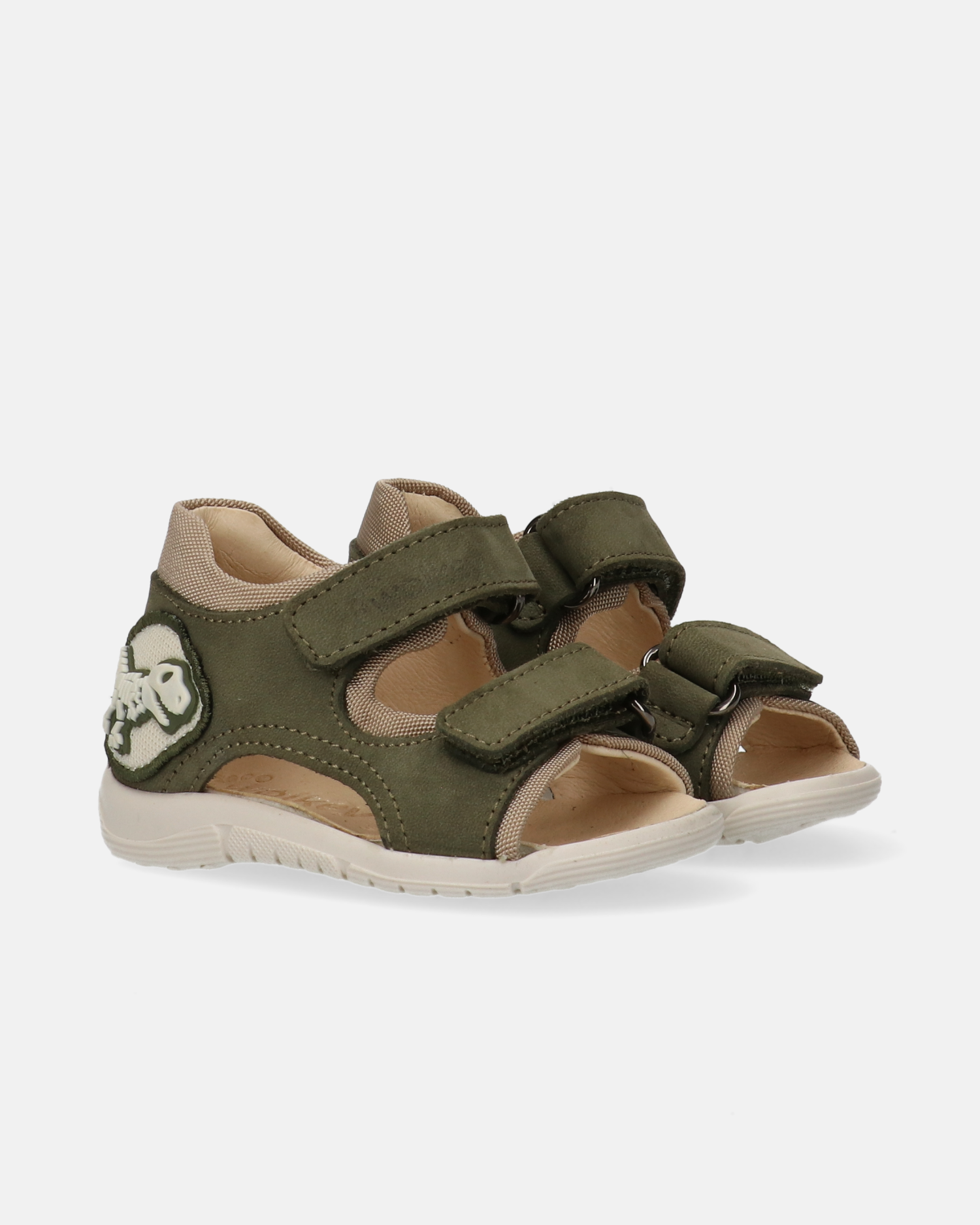 Sandali primi passi da bambino in nabuk verde con dinosauro