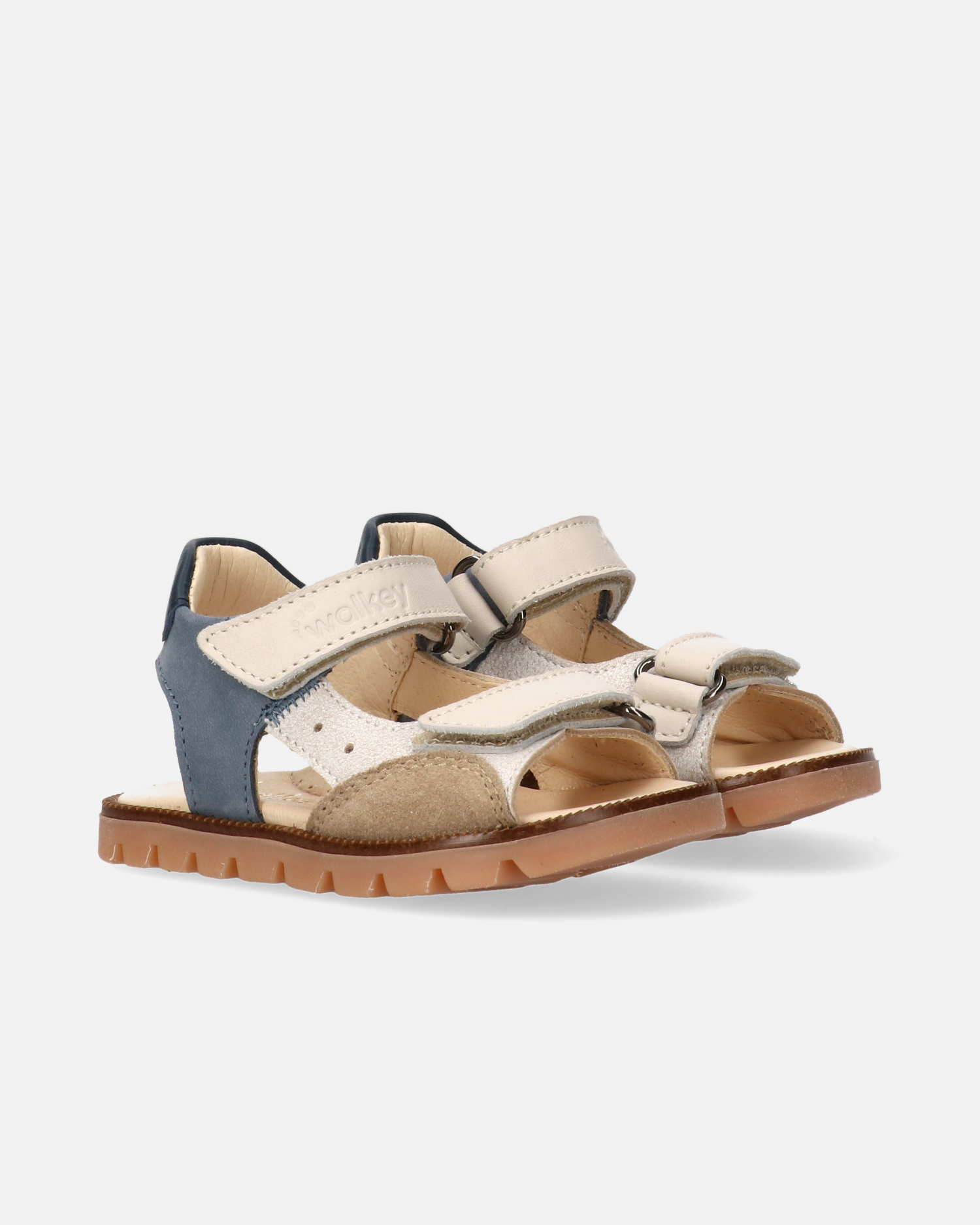 Sandali primi passi da bambino in pelle e nabuk azzurro e beige