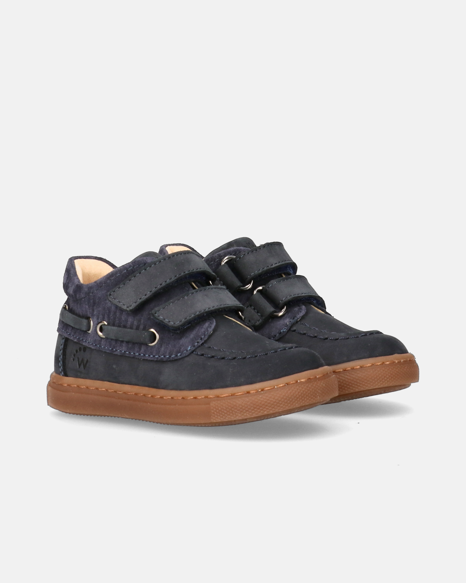 Scarpe da bambino blu Walkey stile barca con doppio cinturino a strappo.