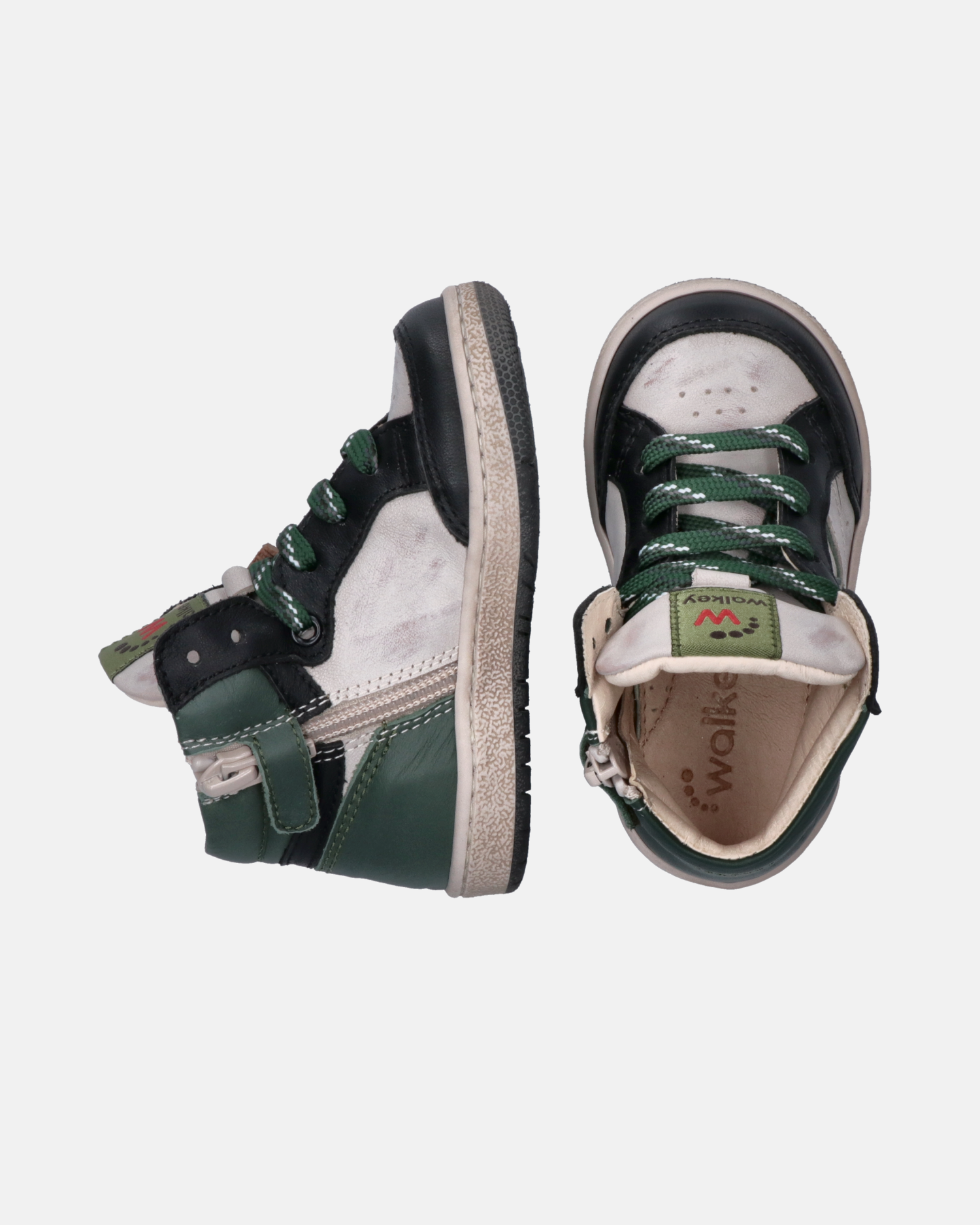 Sneakers bambino in pelle con dettagli colorati a contrasto e zip interna