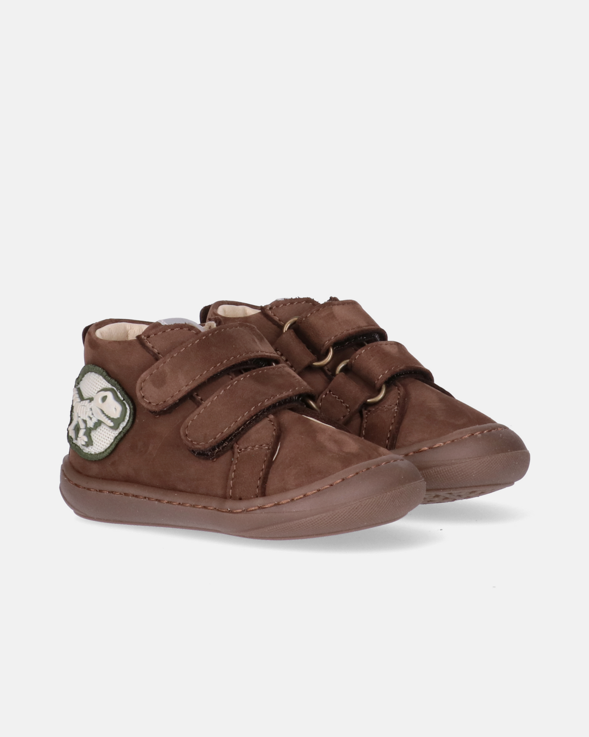 Sneakers primi passi da bambino in nabuk con dinosauro e velcro