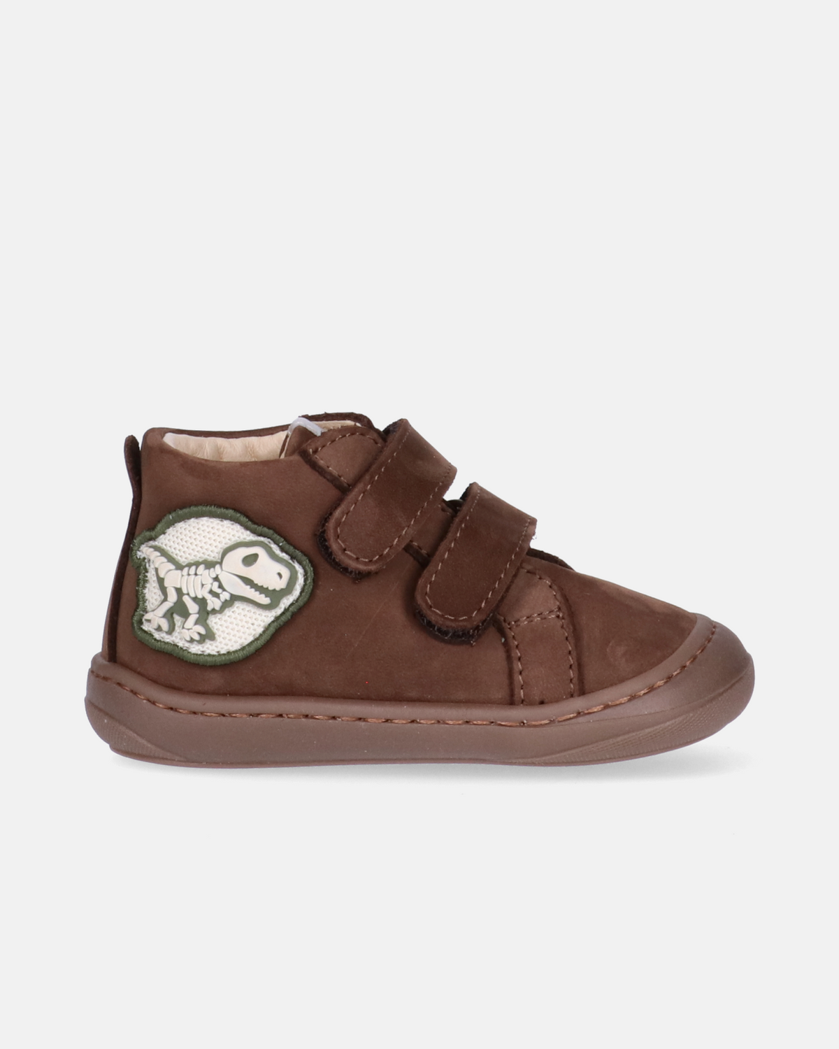 Sneakers in nabuk con patch dinosauro e velcro