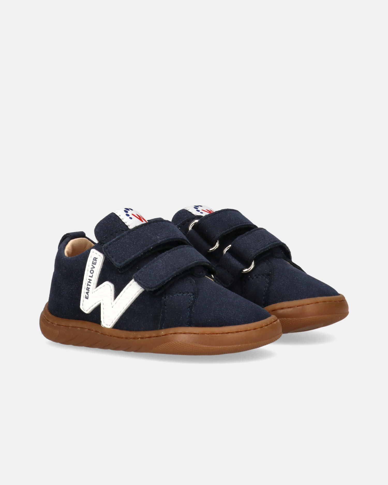 Sneakers primi passi Barefoot in camoscio blu con doppio velcro