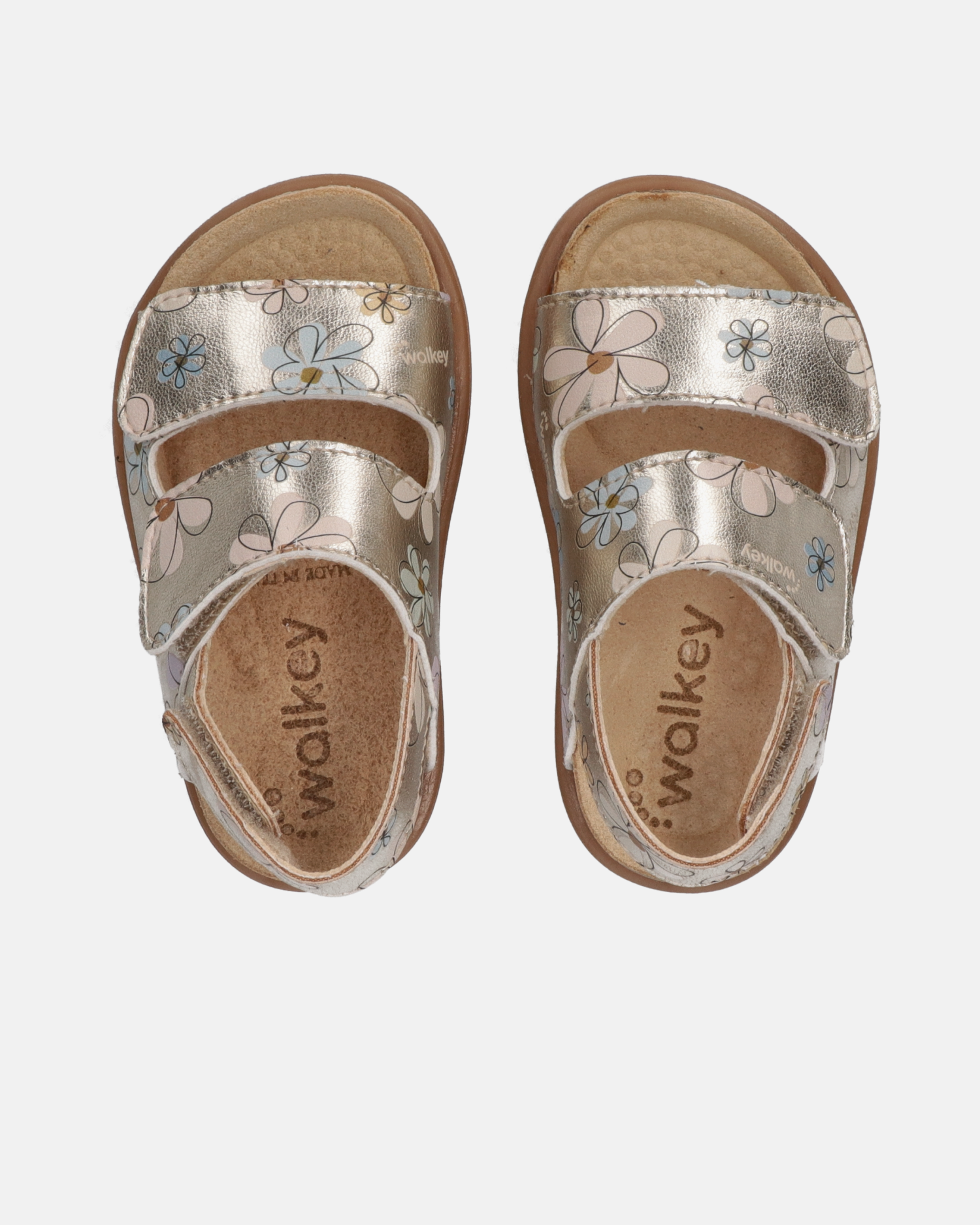 Sandali primi passi in pelle laminata con fiori