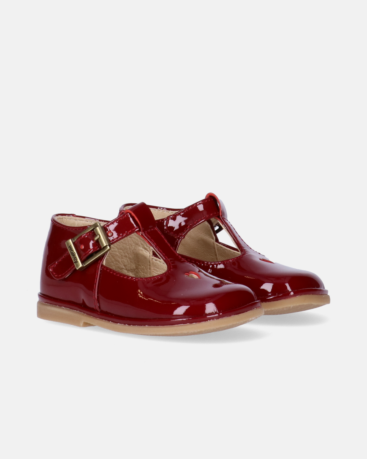 Scarpa primi passi T-bar Walkey da bambina in vernice con chiusura in velcro e fibbia decorativa