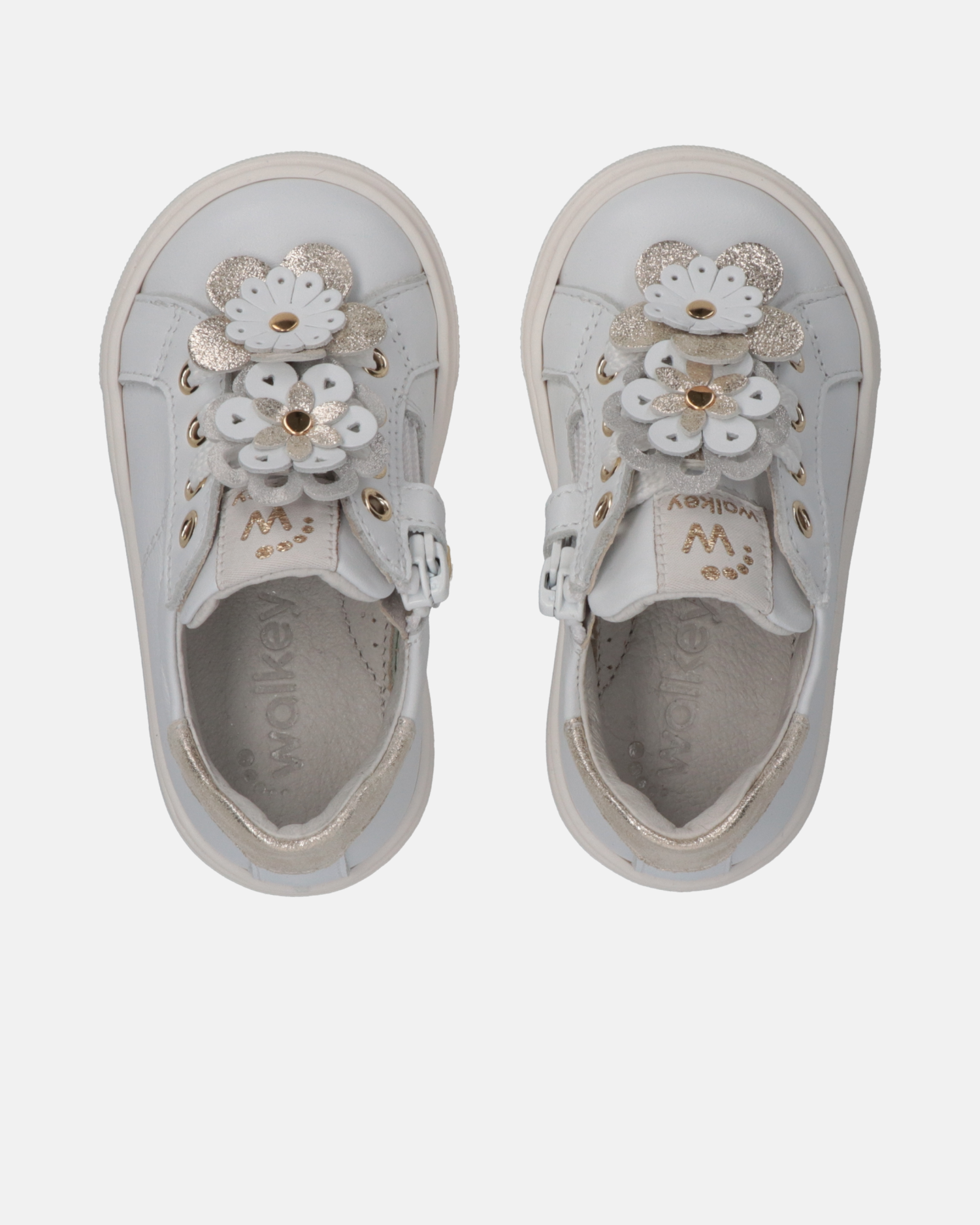 Sneakers primi passi in pelle con fiori applicati