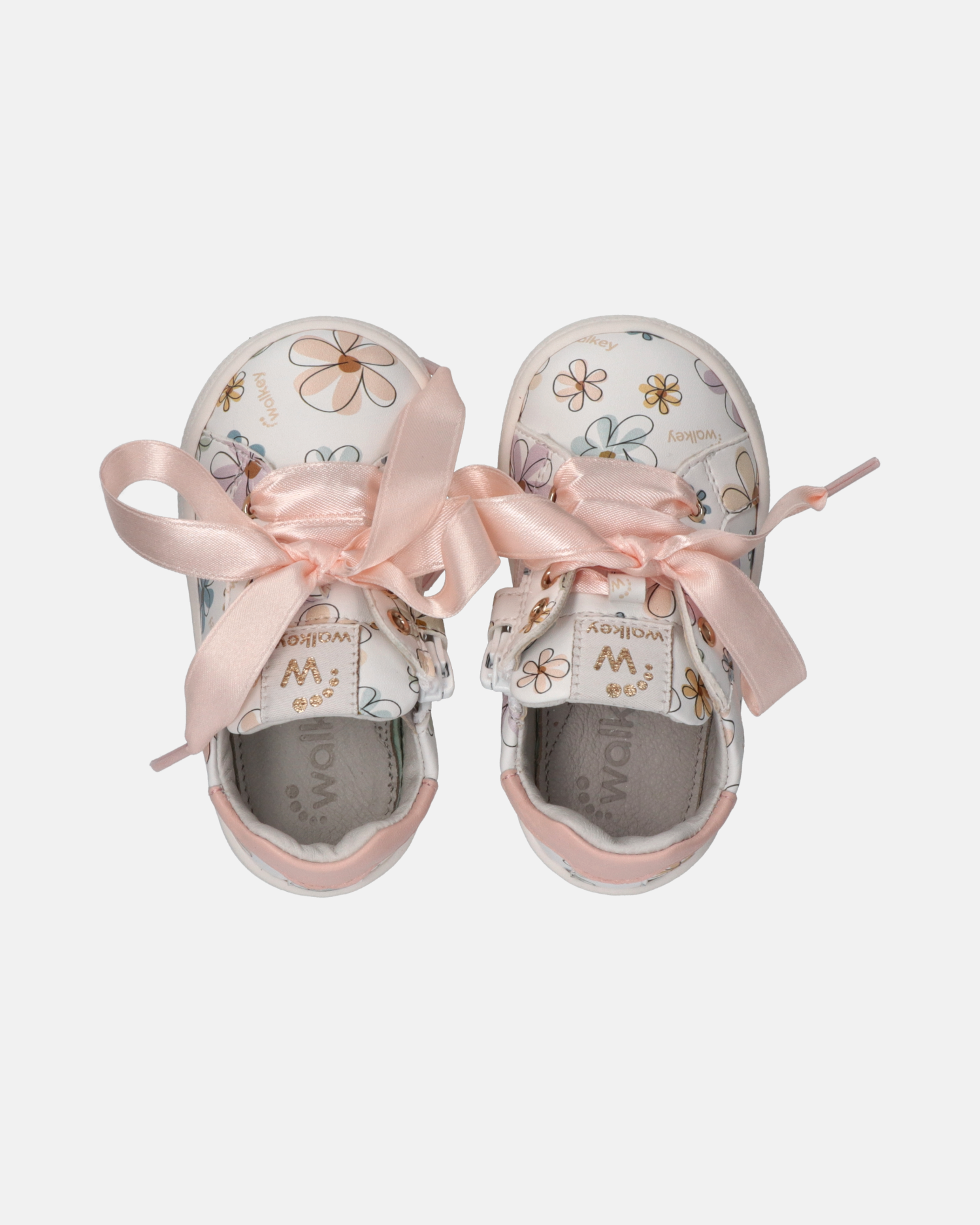 Sneakers primi passi con stampa fiori e lacci raso