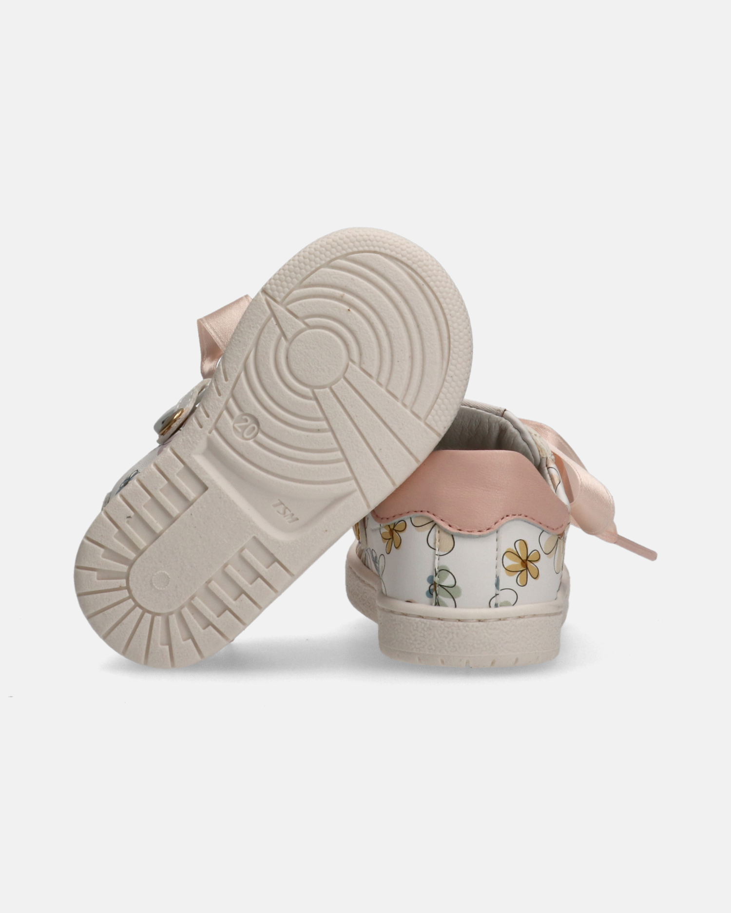 Sneakers primi passi con stampa fiori e lacci raso
