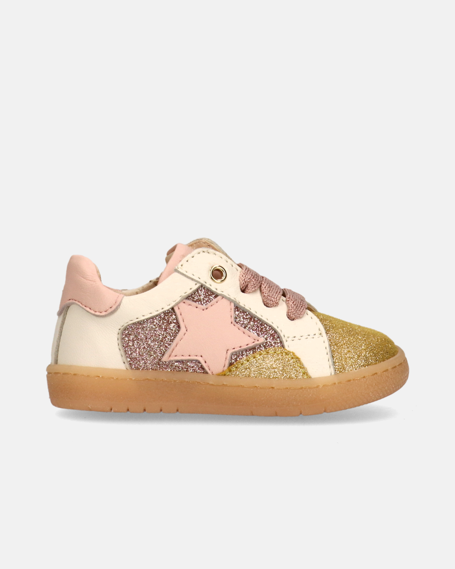 Sneakers primi passi con glitter e stella laterale