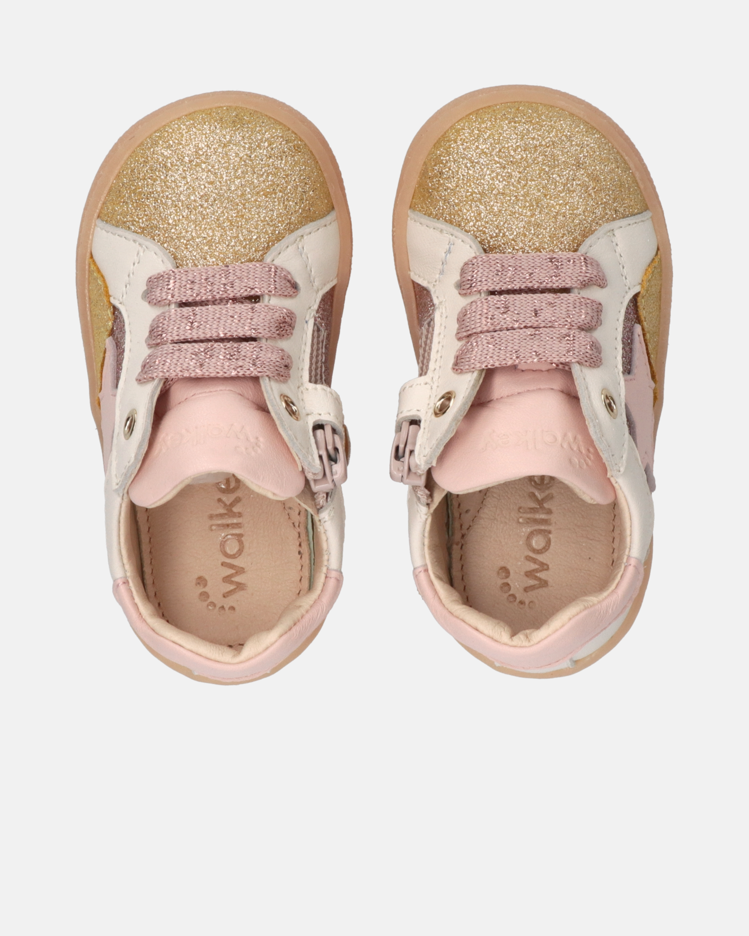 Sneakers primi passi con glitter e stella laterale