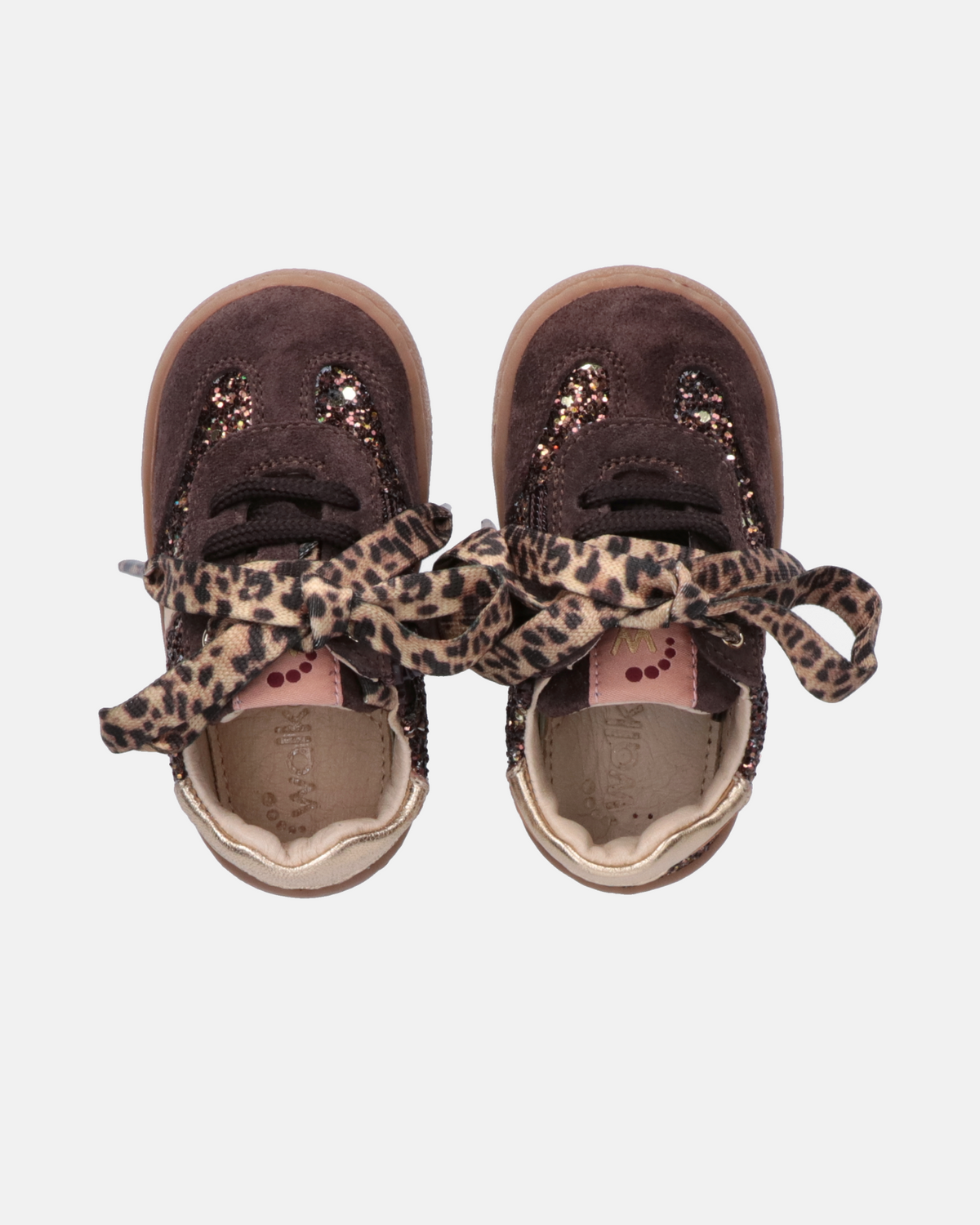 Sneakers bambina in camoscio con glitter e lacci animalier