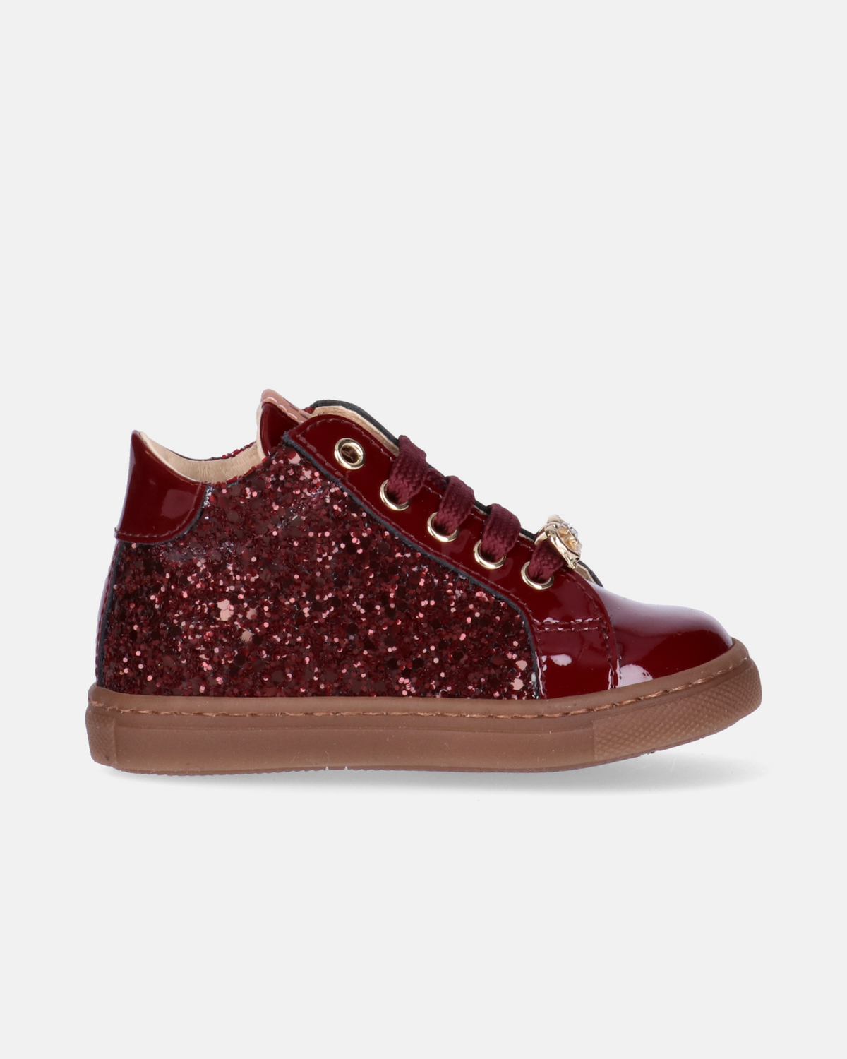 Sneakers bambina in vernice con glitter e fiocco gioiello