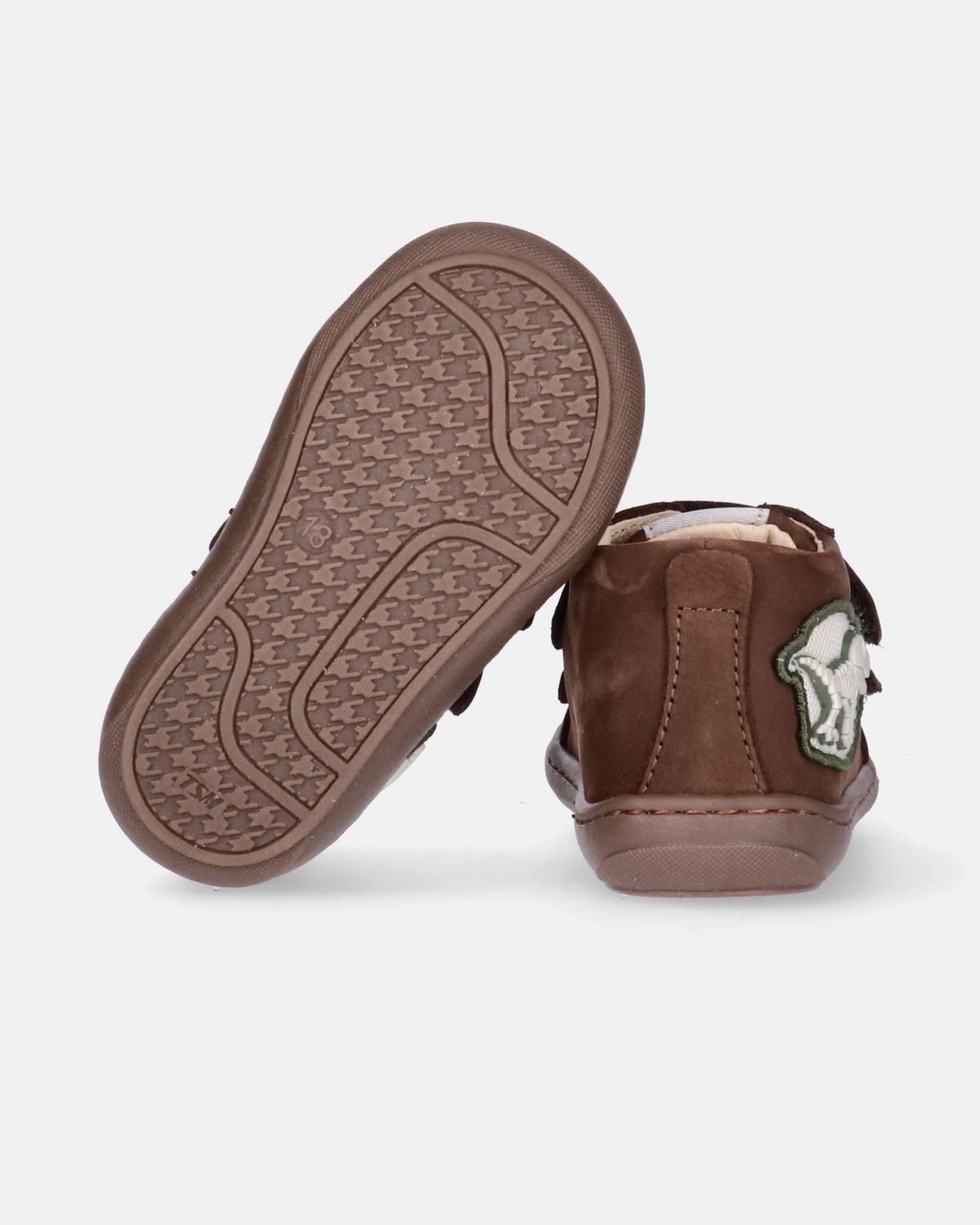 Sneakers in nabuk con patch dinosauro e velcro