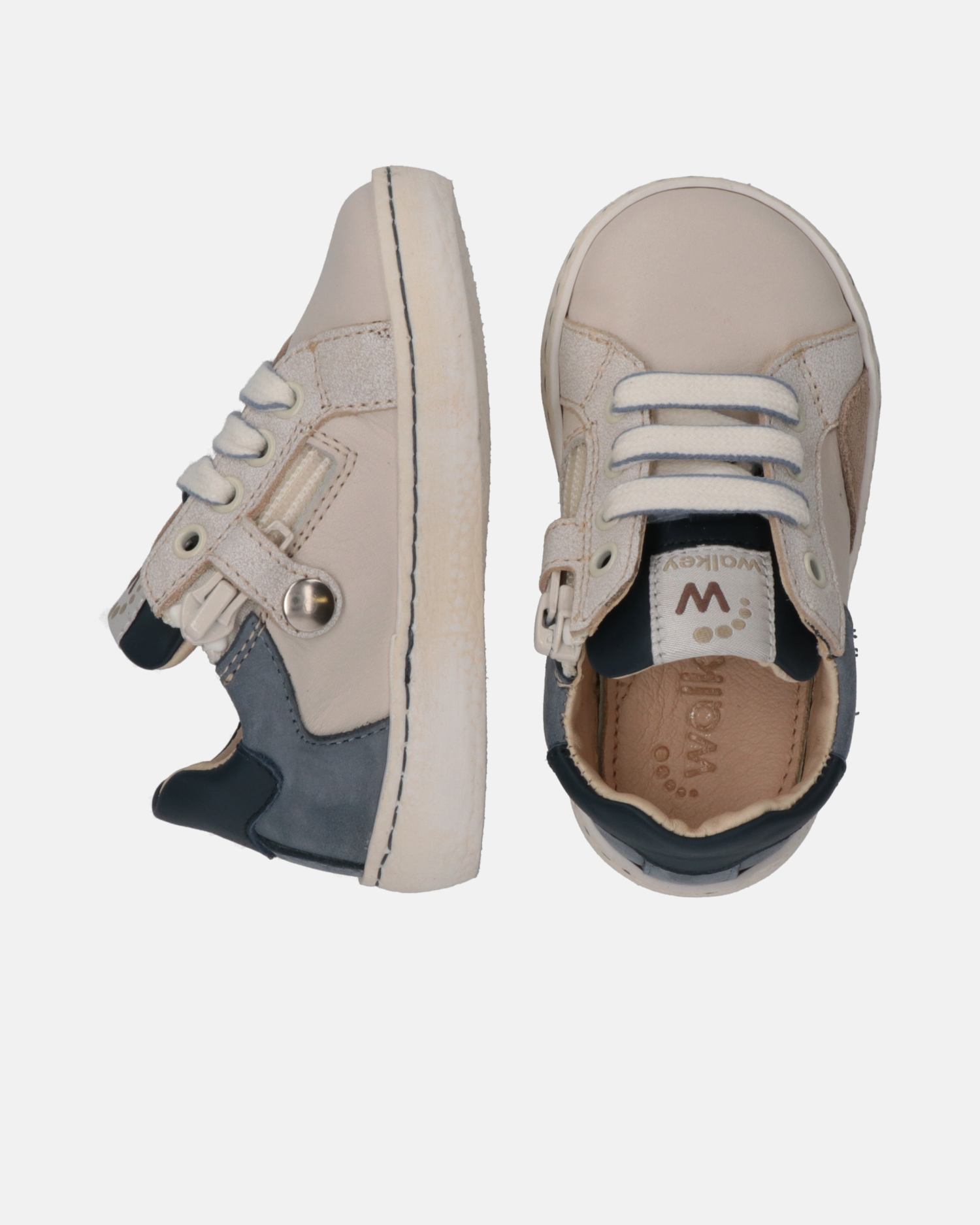 Sneakers primi passi in pelle e nabuk con zip